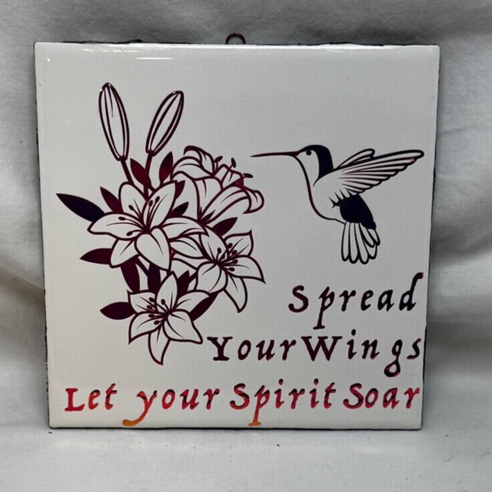 Ceramic Plaque Wall Hanging Hummingbird 6x6 Floral Halographic Cricut Vinyl